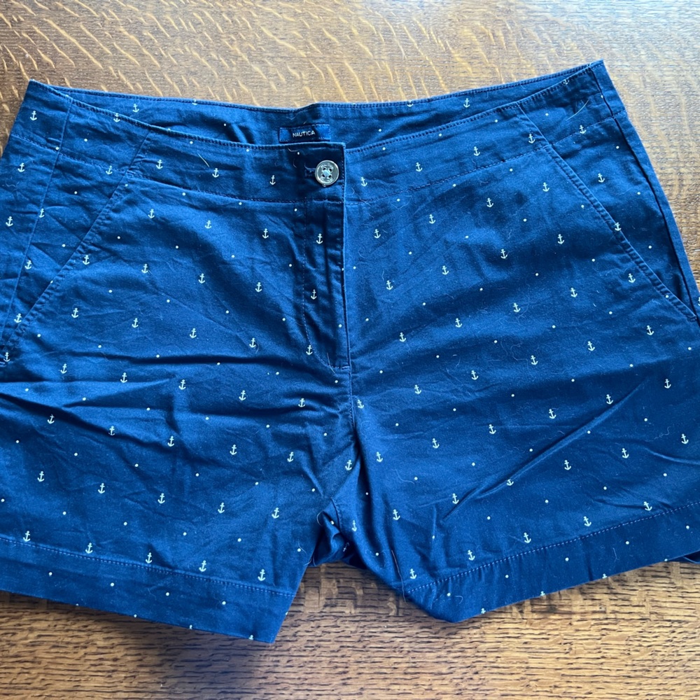 Navy Blue Anchor Print Women Shorts Nautical Size 14 NWOT